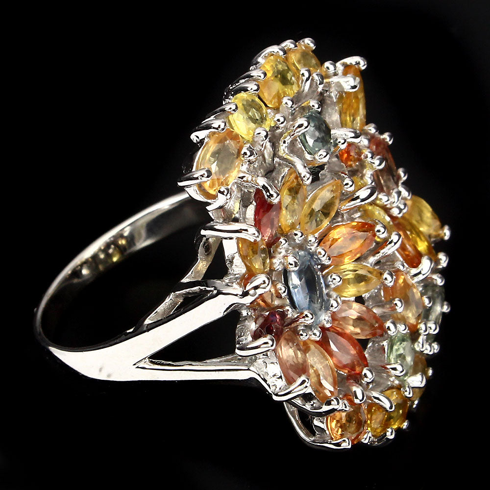 Saphir Blumen Ring Silber weißvergoldet - INARA - Seitenansicht
