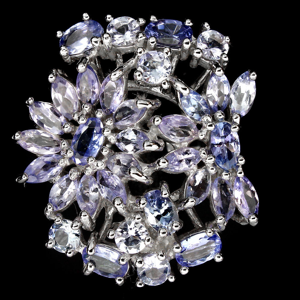 Tansanit Blumen Ring Silber weißvergoldet - INARA - Vorderansicht