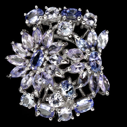 Tansanit Blumen Ring Silber weißvergoldet - INARA - Vorderansicht
