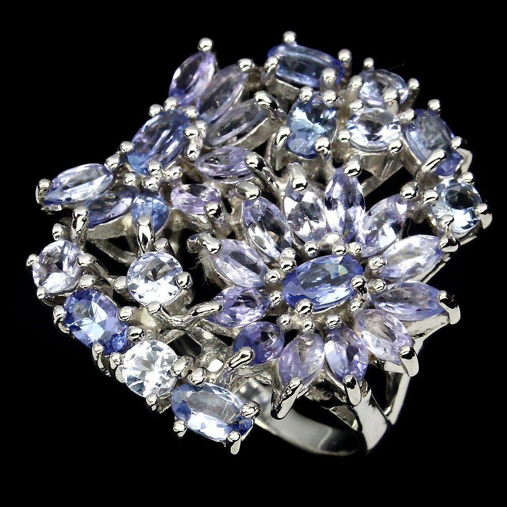 Tansanit Blumen Ring Silber weißvergoldet - INARA - Detailansicht