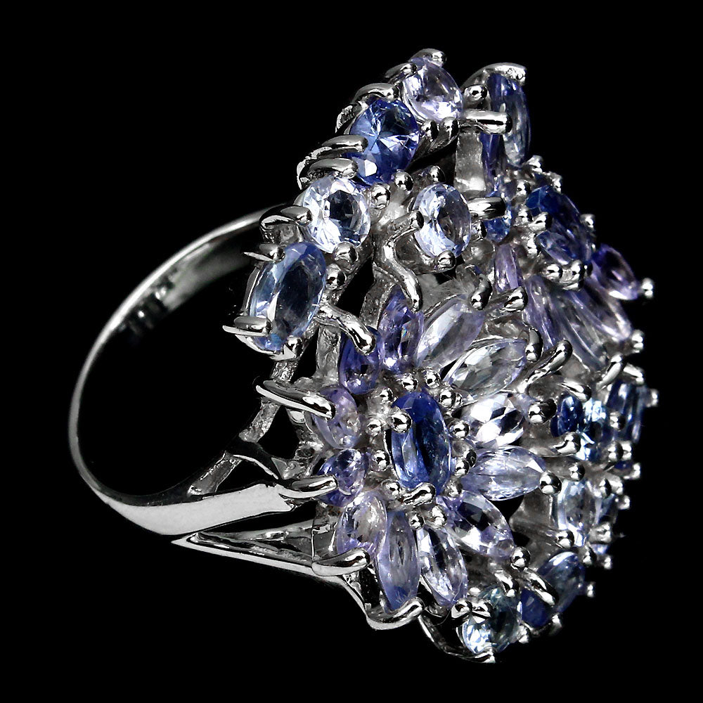 Tansanit Blumen Ring Silber weißvergoldet - INARA - Seitenansicht