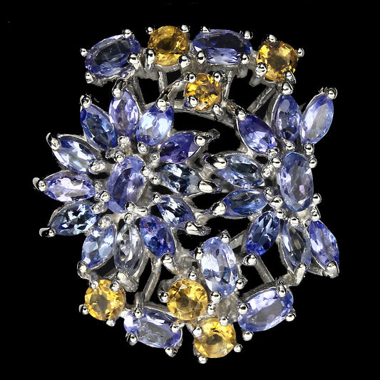 Tansanit Citrin Ring Silber weißvergoldet - INARA - Vorderansicht