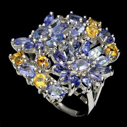 Tansanit Citrin Ring Silber weißvergoldet - INARA - Detailansicht