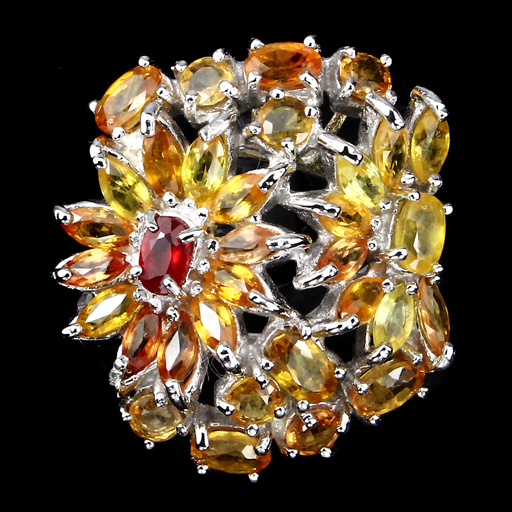 Saphir Blumen Ring Silber weißvergoldet - INARA - Vorderansicht