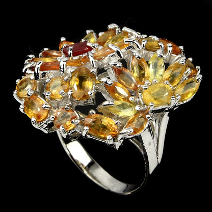 Saphir Blumen Ring Silber weißvergoldet - INARA - Detailansicht