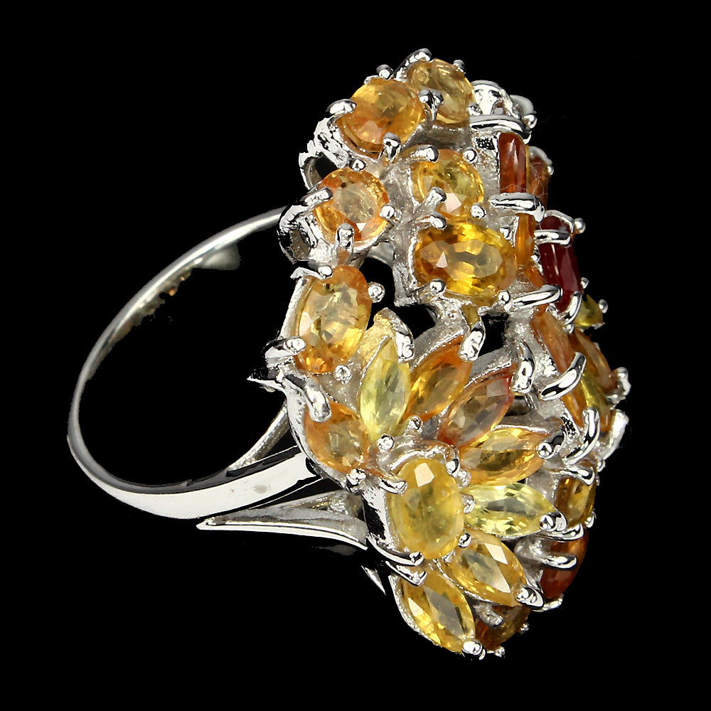 Saphir Blumen Ring Silber weißvergoldet - INARA - Seitenansicht