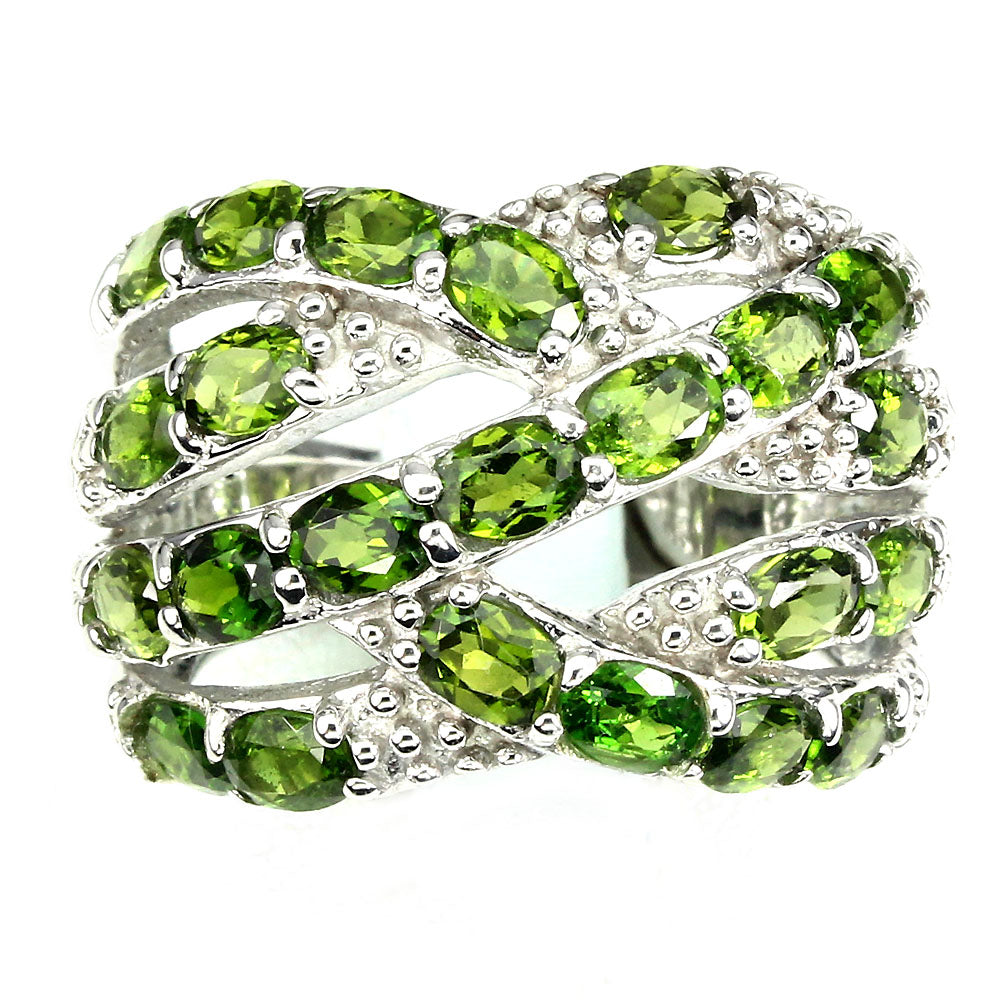 Chromdiopsid Ring Silber weißvergoldet - INARA - Vorderansicht