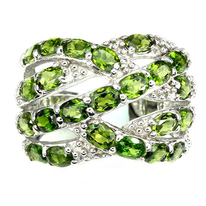 Chromdiopsid Ring Silber weißvergoldet - INARA - Vorderansicht