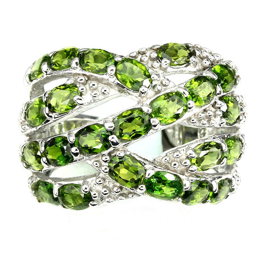 Chromdiopsid Ring Silber weißvergoldet - INARA - Vorderansicht