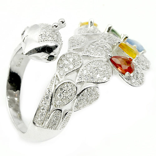 Saphir Pfau Ring aus weißvergoldetem Silber - INARA