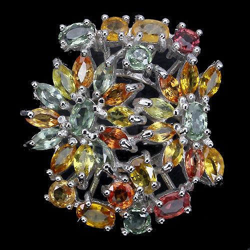 Saphir Blumen Ring Silber weißvergoldet - INARA - Vorderansicht