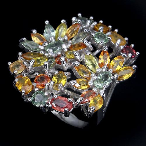 Saphir Blumen Ring Silber weißvergoldet - INARA - Seitenansicht