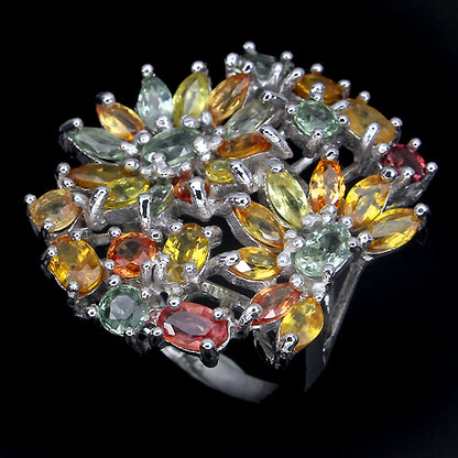 Saphir Blumen Ring Silber weißvergoldet - INARA - Seitenansicht