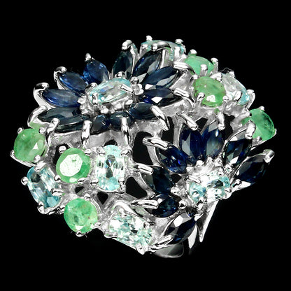 Saphir Smaragd Zirkon Ring Silber weißvergoldet - INARA - Detailansicht