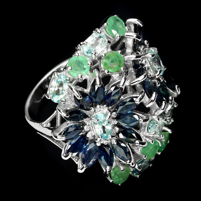 Saphir Smaragd Zirkon Ring Silber weißvergoldet - INARA - Seitenansicht