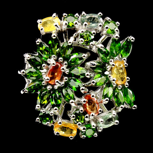 Saphir Chromdiopsid Ring Silber weißvergoldet - INARA - Vorderansicht