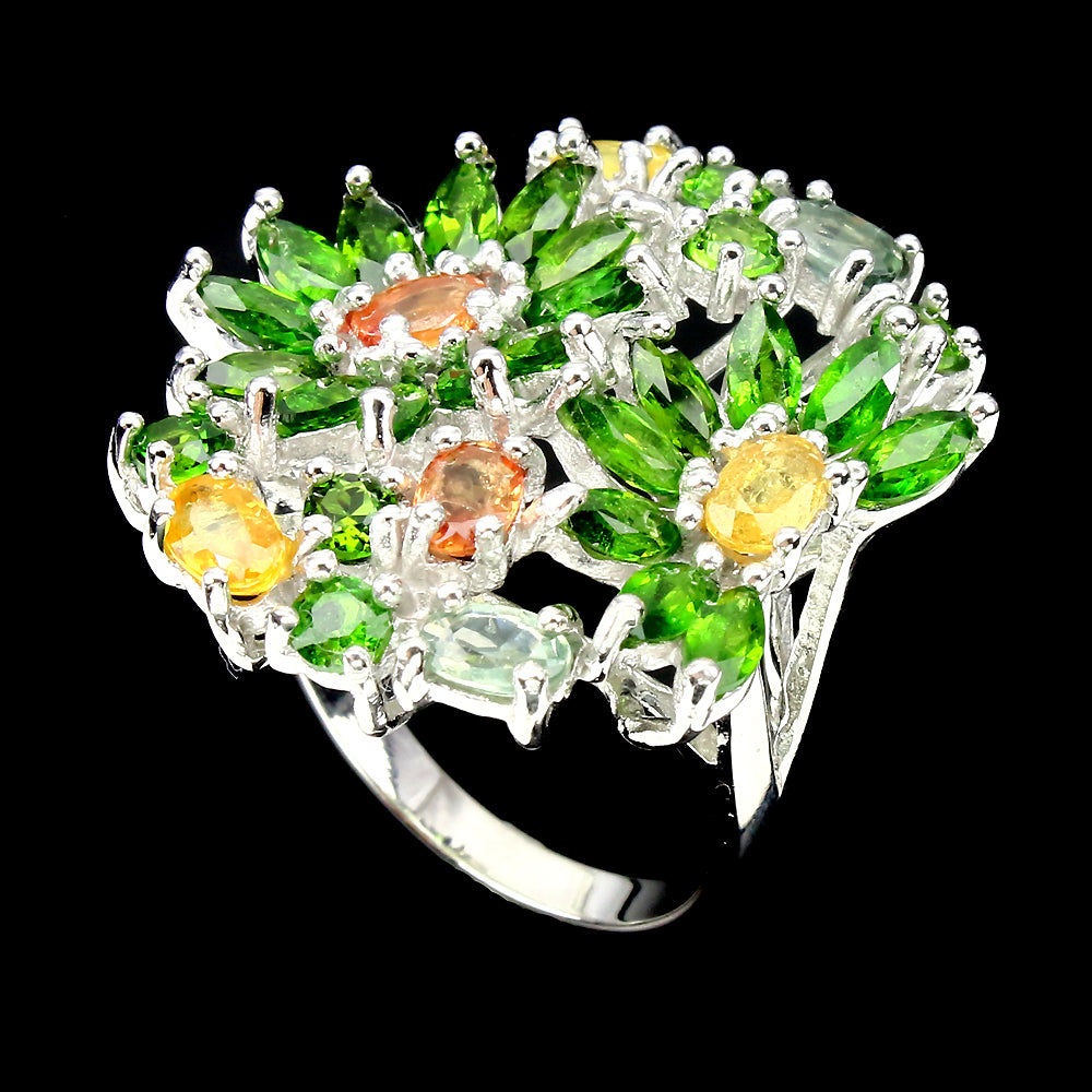 Saphir Chromdiopsid Ring Silber weißvergoldet - INARA - Detailansicht