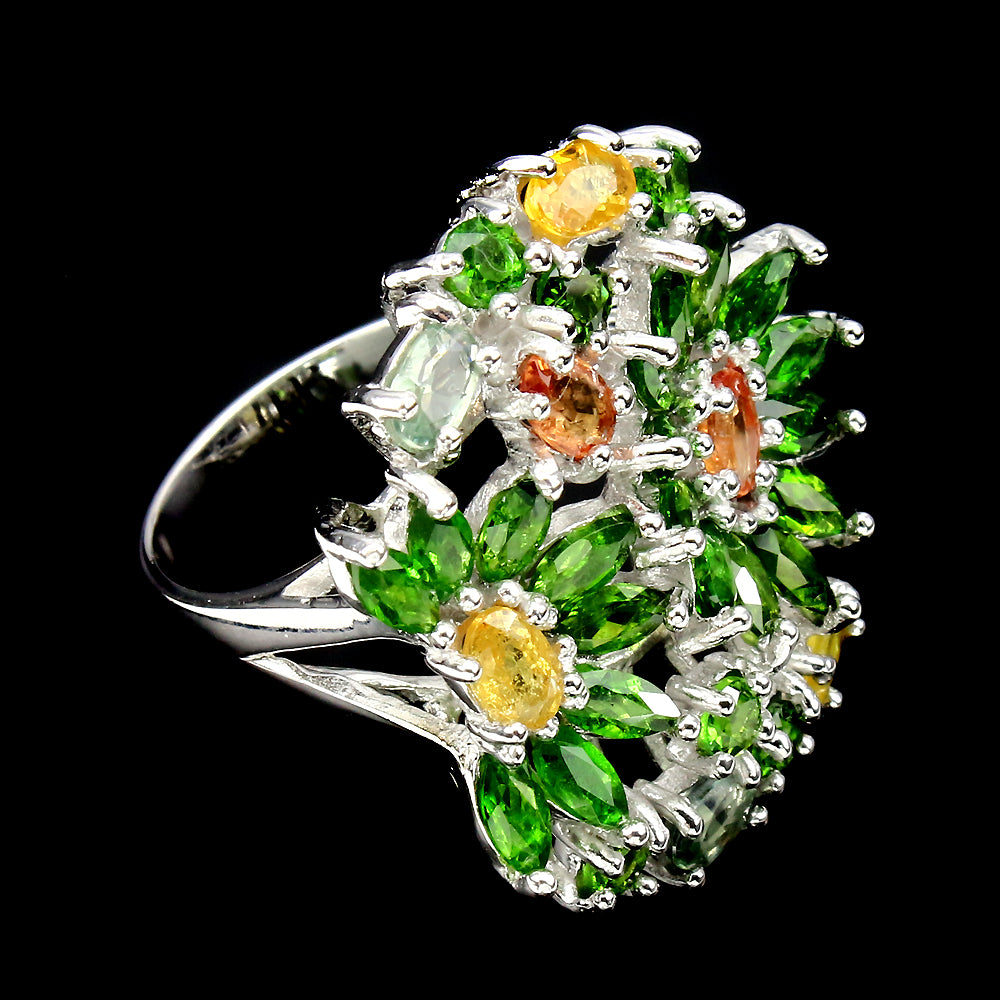 Saphir Chromdiopsid Ring Silber weißvergoldet - INARA - Seitenansicht