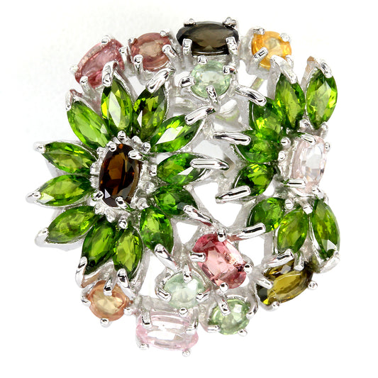 Turmalin Chromdiopsid Ring Silber weißvergoldet - INARA - Vorderansicht