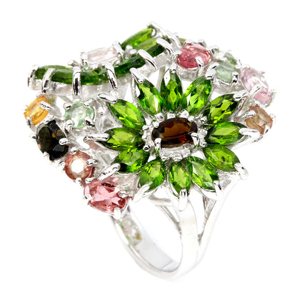 Turmalin Chromdiopsid Ring Silber weißvergoldet - INARA - Detailansicht