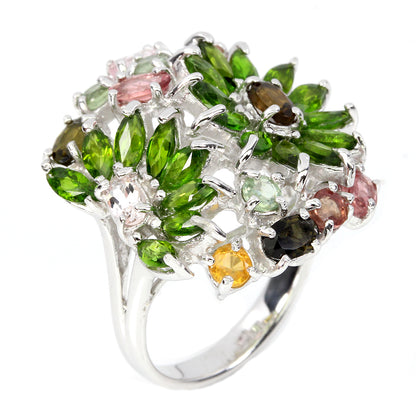 Turmalin Chromdiopsid Ring Silber weißvergoldet - INARA - Seitenansicht