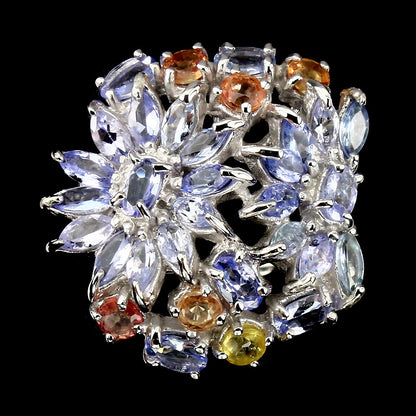 Saphir Tansanit Ring Silber weißvergoldet - INARA - Vorderansicht