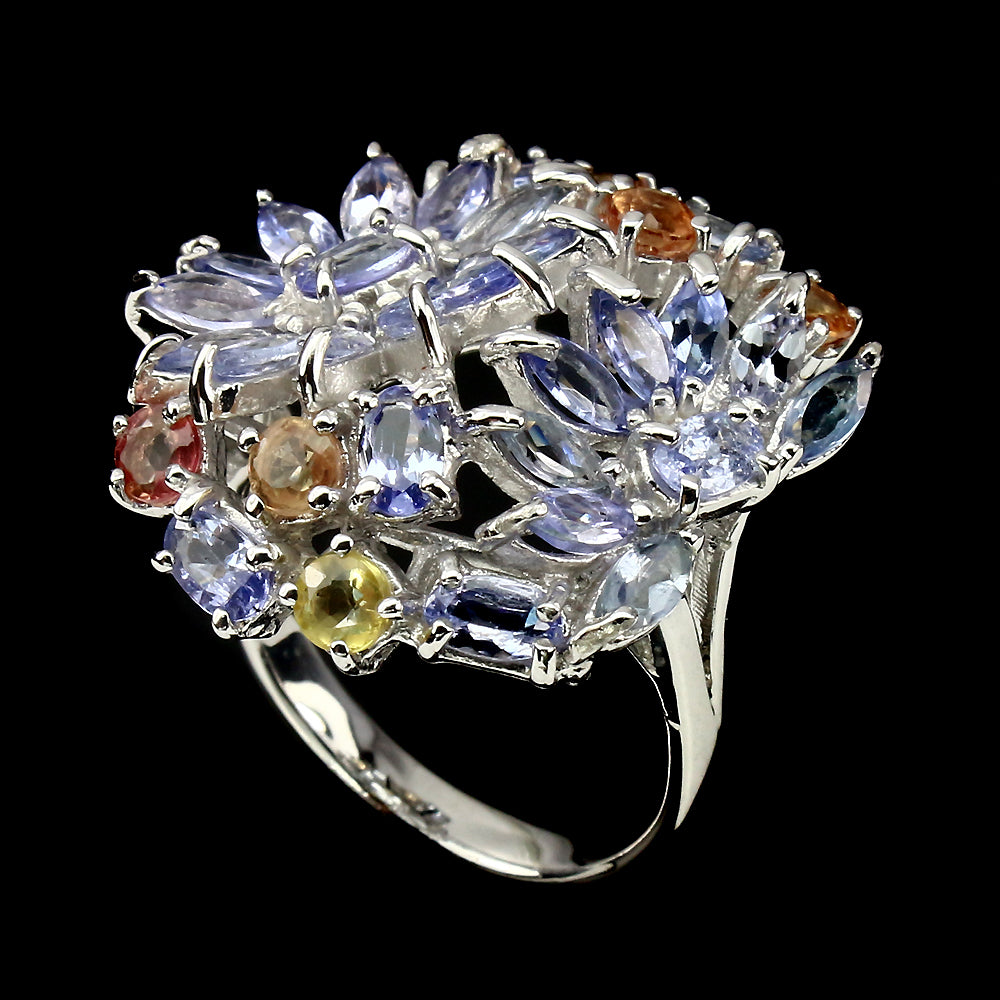 Saphir Tansanit Ring Silber weißvergoldet - INARA - Seitenansicht