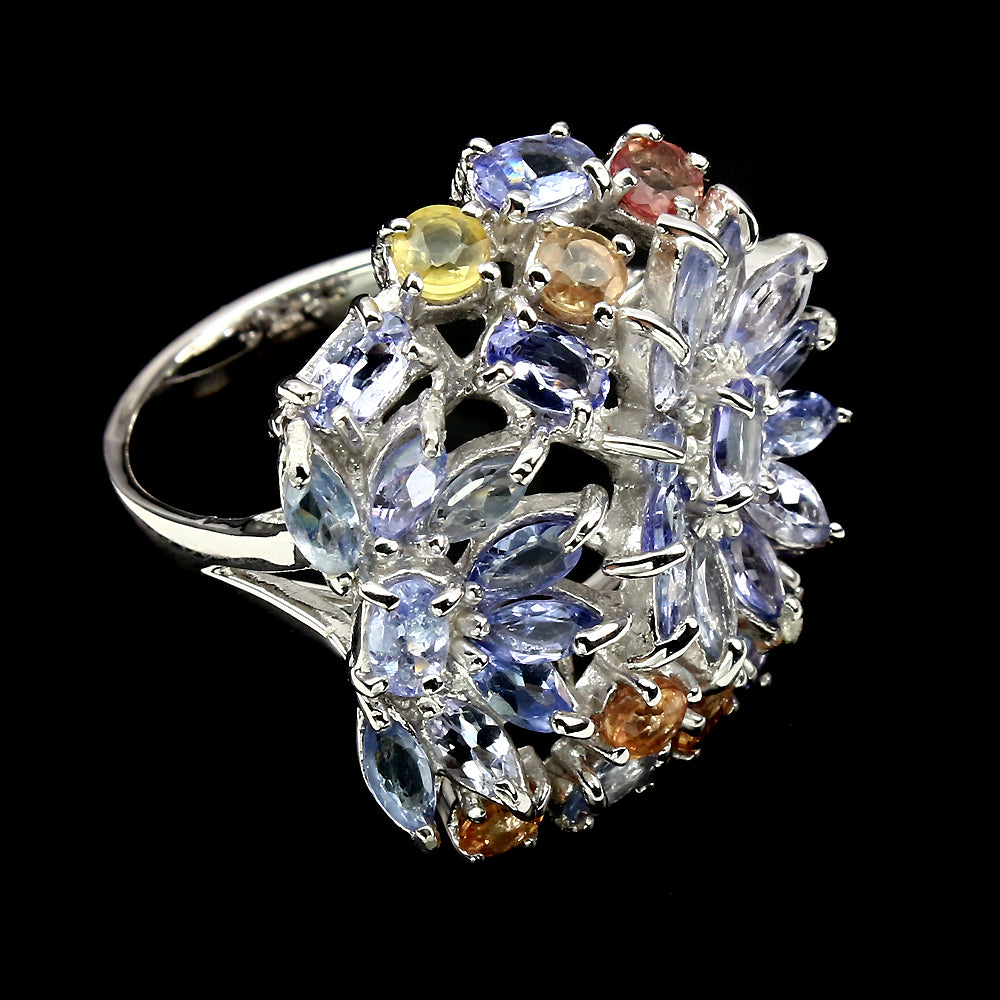 Saphir Tansanit Ring Silber weißvergoldet - INARA - Detailansicht