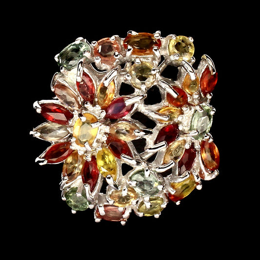 Saphir Blumen Ring Silber weißvergoldet - INARA - Vorderansicht