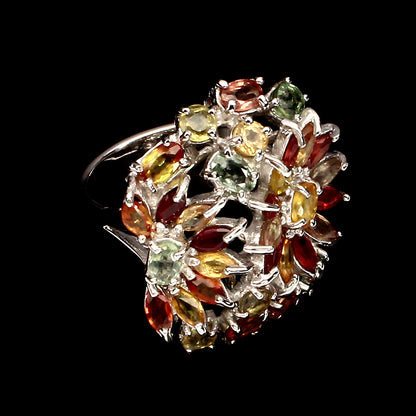 Saphir Blumen Ring Silber weißvergoldet - INARA - Seitenansicht