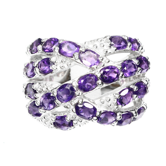 Amethyst Ring Silber weißvergoldet - INARA - Vorderansicht