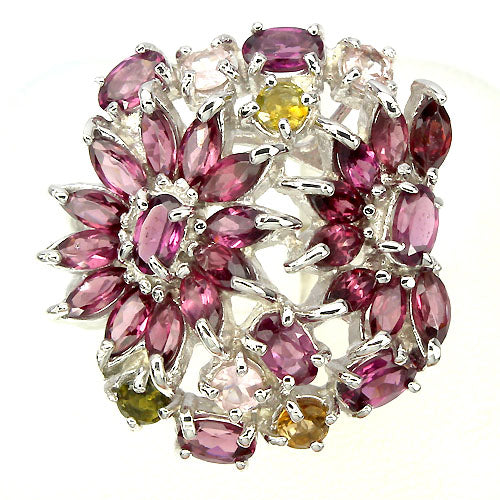 Rhodolit Turmalin Ring Silber weißvergoldet - INARA - Vorderansicht