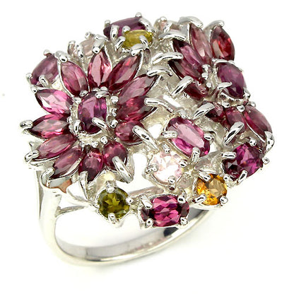 Rhodolit Turmalin Ring Silber weißvergoldet - INARA - Detailansicht