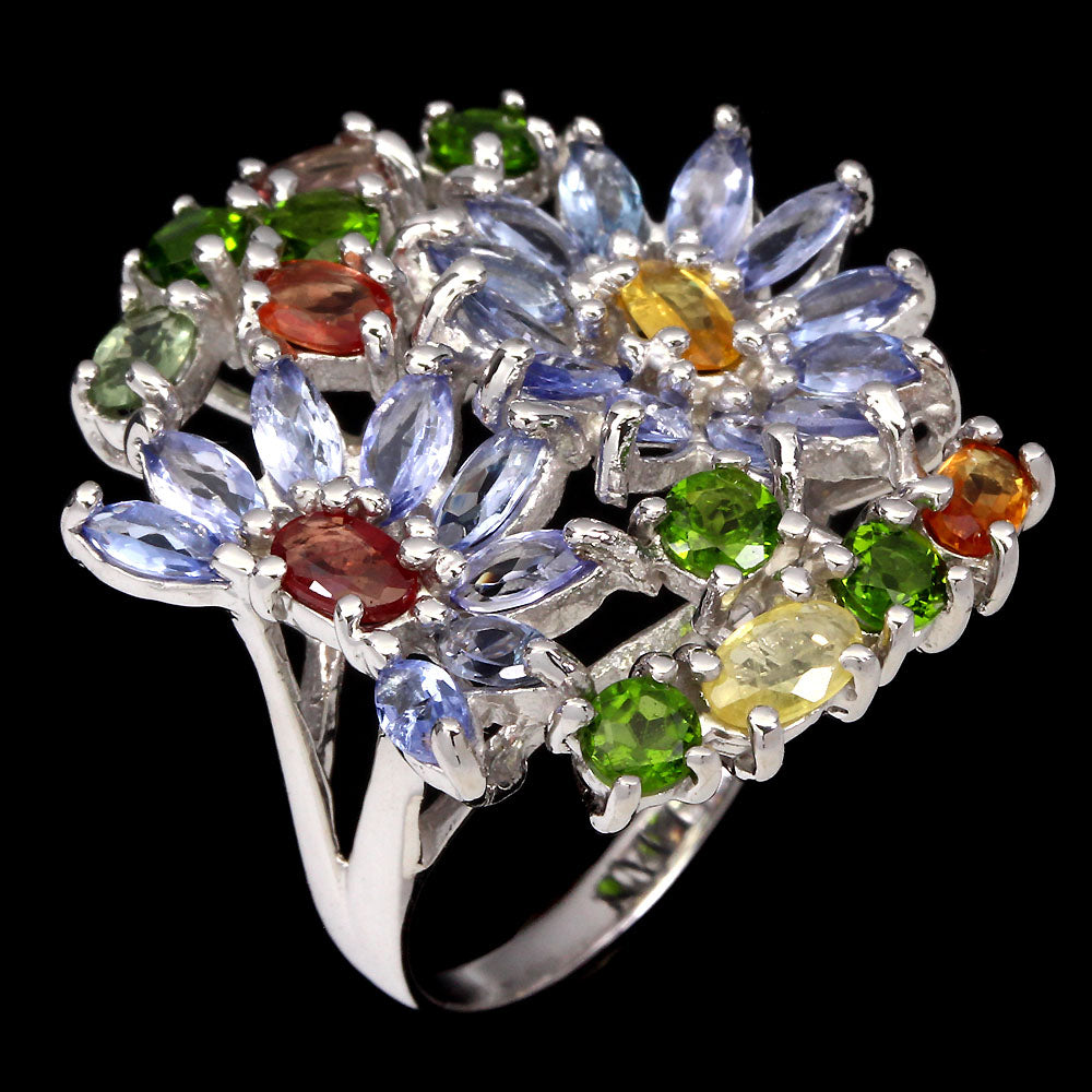 Saphir Tansanit Chromdiopsid Ring Silber weißvergoldet - INARA - Seitenansicht