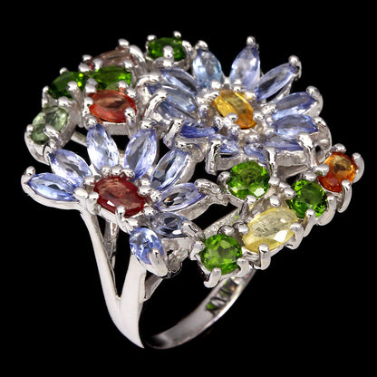 Saphir Tansanit Chromdiopsid Ring Silber weißvergoldet - INARA - Seitenansicht