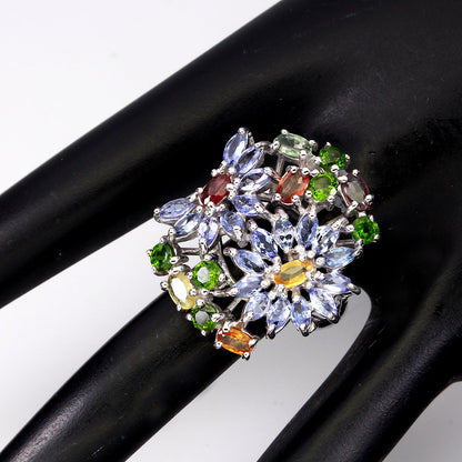 Saphir Tansanit Chromdiopsid Ring Silber weißvergoldet - INARA - Detailansicht