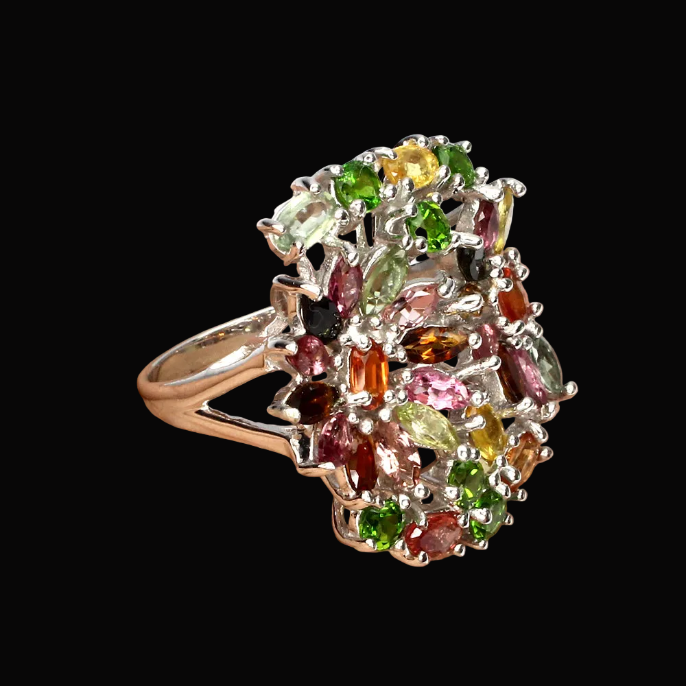 Saphir Turmalin Russischer Diopsid Ring Silber weißvergoldet - INARA - Seitenansicht