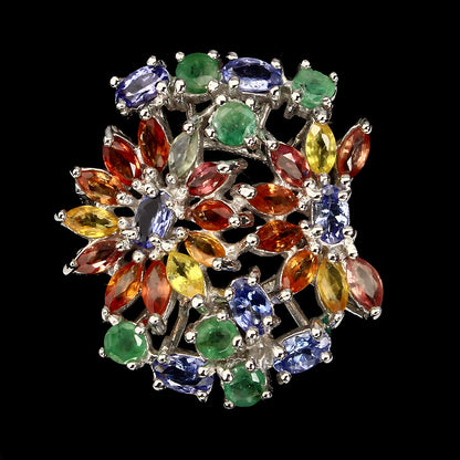 Saphir Tansanit Smaragd Ring Silber weißvergoldet - INARA - Vorderansicht