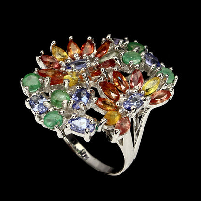 Saphir Tansanit Smaragd Ring Silber weißvergoldet - INARA - Seitenansicht