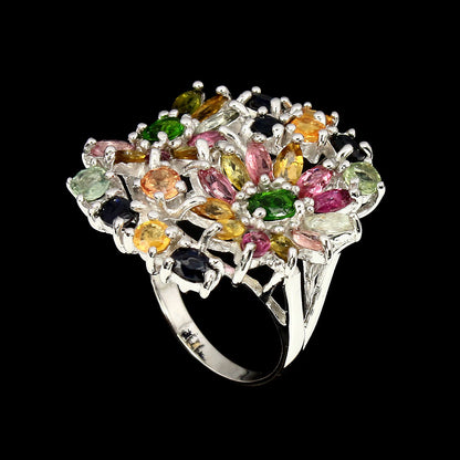 Turmalin Russischer Diopsid Saphir Ring Silber weißvergoldet - INARA - Seitenansicht