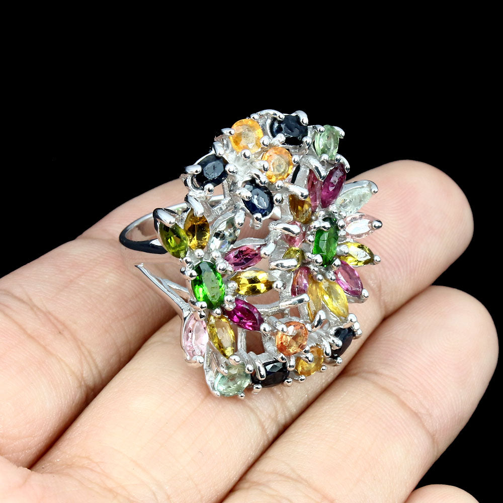 Turmalin Russischer Diopsid Saphir Ring Silber weißvergoldet - INARA - Detailansicht