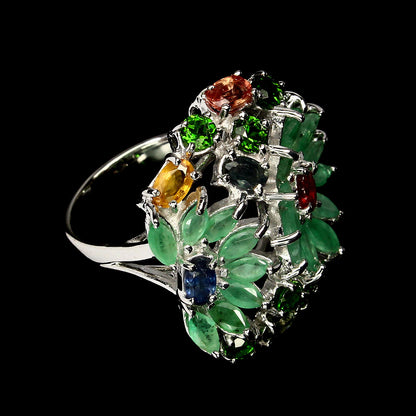 Saphir Smaragd Chromdiopsid Ring Silber weißvergoldet - INARA - Seitenansicht