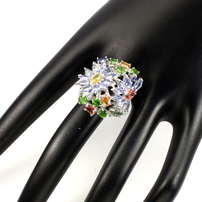 Tansanit Saphir Chromdiopsid Ring Silber weißvergoldet - INARA - Detailansicht