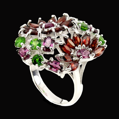 Granat Chromdiopsid Rhodolit Ring Silber weißvergoldet - INARA - Seitenansicht