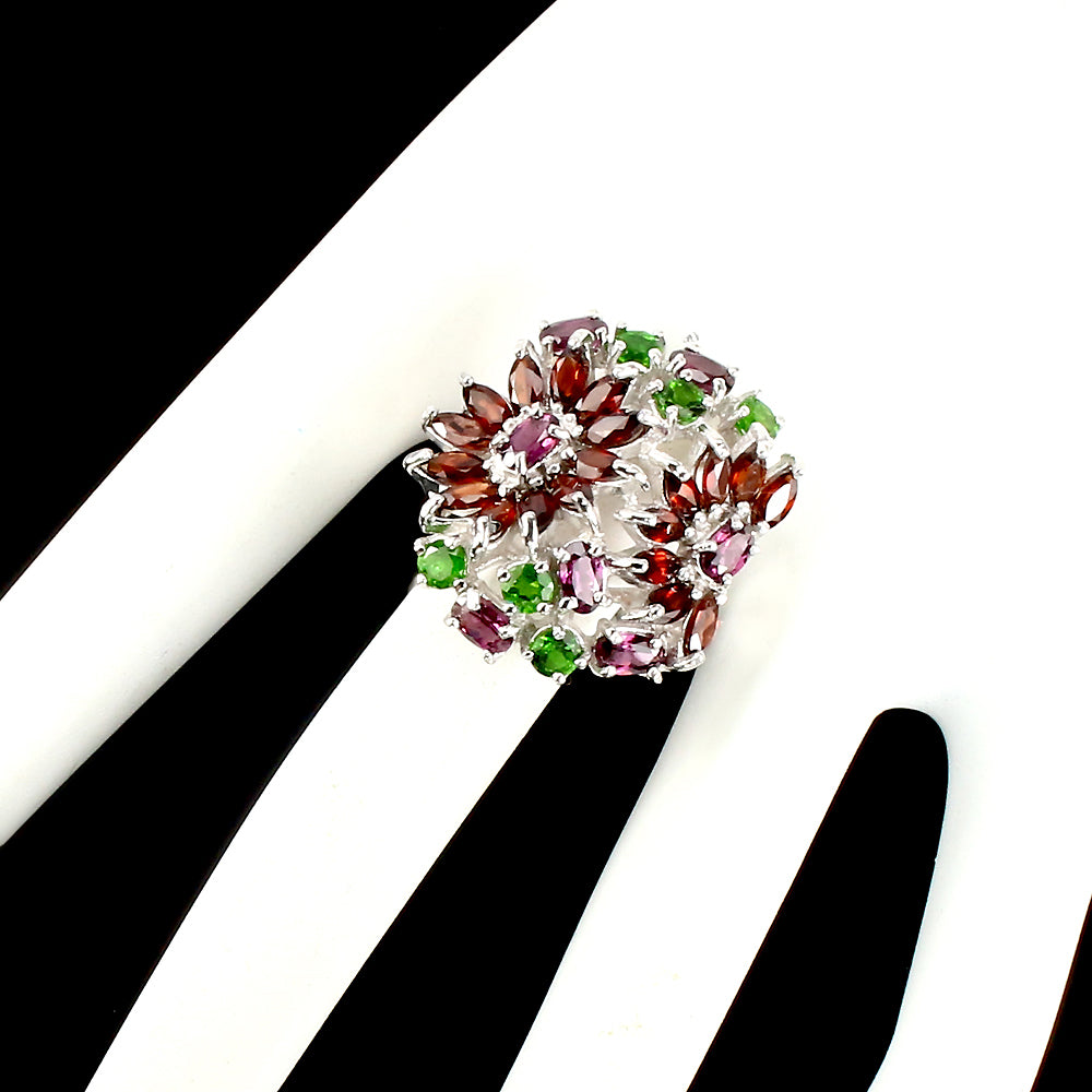Granat Chromdiopsid Rhodolit Ring Silber weißvergoldet - INARA - Detailansicht