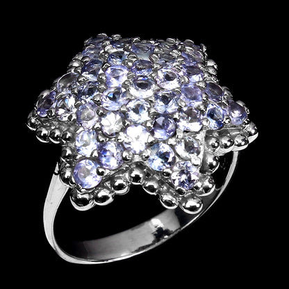 Tansanit Stern Ring Silber weißvergoldet - INARA