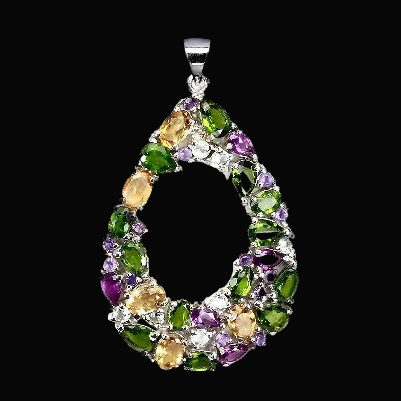 Chromdiopsid Amethyst Citrin Rhodolit Aquamarin Anhänger aus 925 Silber, weißvergoldet – Hauptansicht