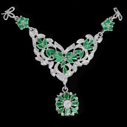 Smaragd Blumen Collier Silber weißvergoldet - INARA - Detailansicht