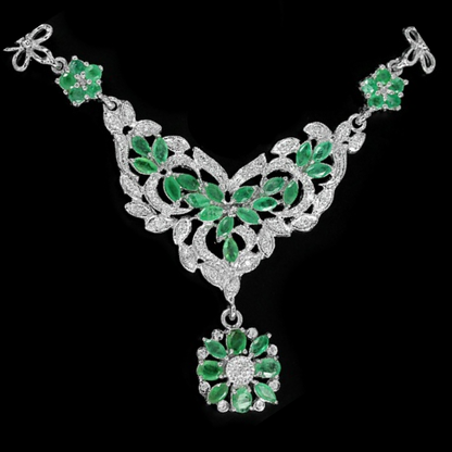 Smaragd Blumen Collier Silber weißvergoldet - INARA - Detailansicht
