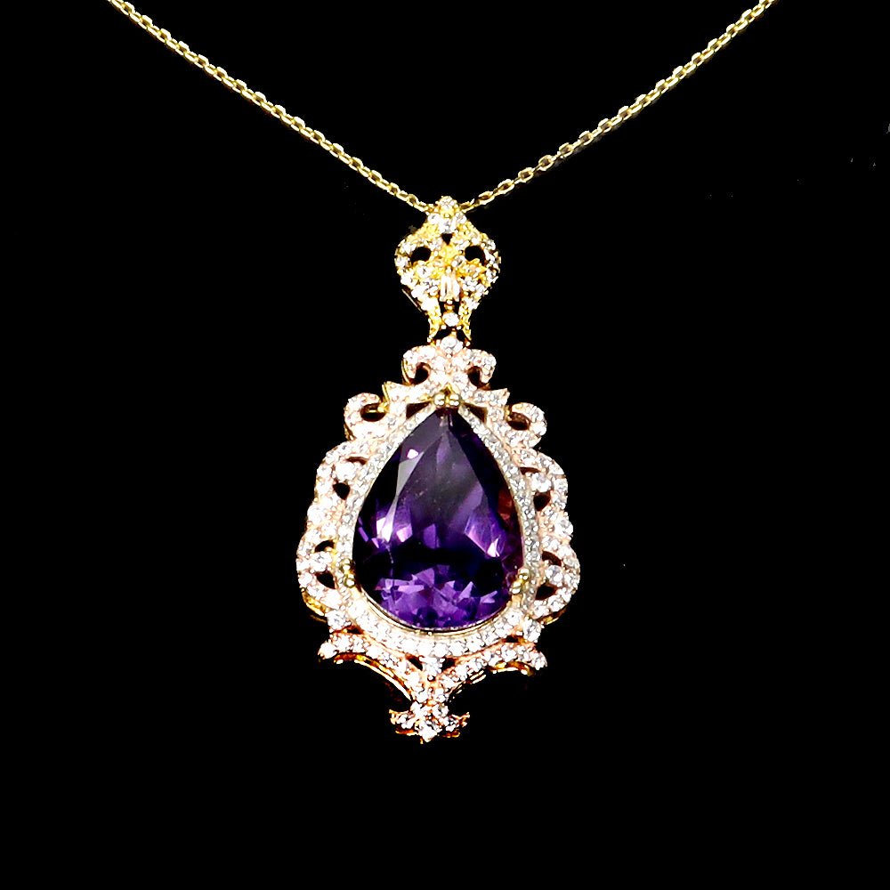 Amethyst Anhänger mit Halskette Silber - INARA